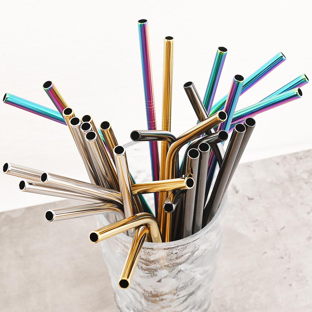 50pcs Black Straight Drinking Straw Set Stainless Steel Straws Milkshake Fruit Juice Tea Cocktail Straw Kitchen Bar Accessories