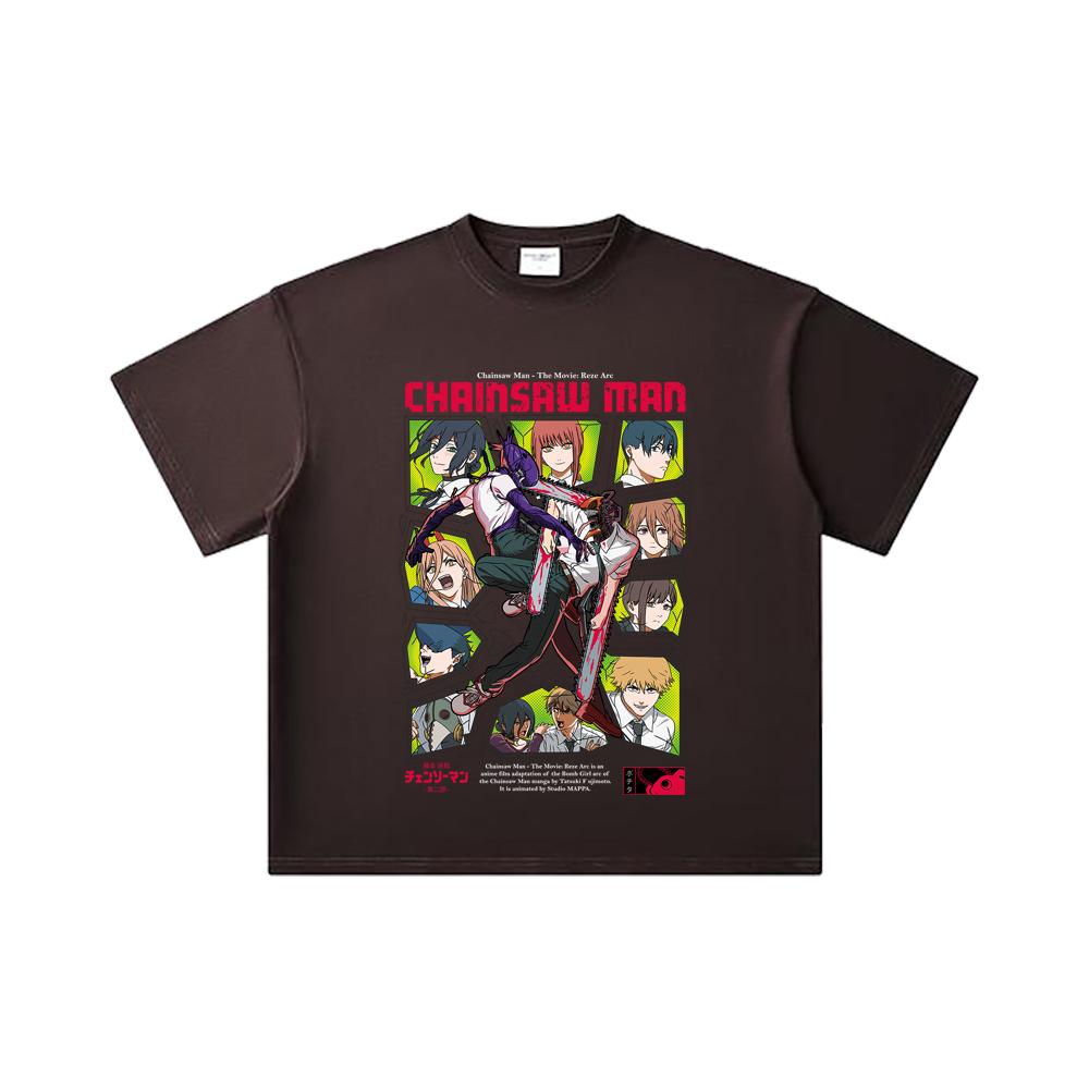 260 GSM Double Yarn 32 Count 100% Cotton Chainsaw Man V17 Reze Arc Print Unisex Heavy Cotton T Shirt
