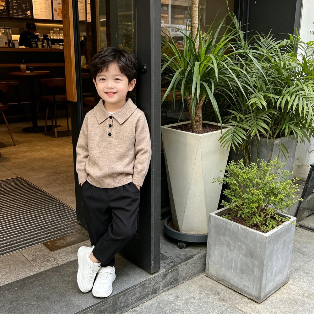 Boys' Trendy Korean-Style Polo Knitwear for Toddlers and Children - Spring & Autumn Thin Lapel Sweater