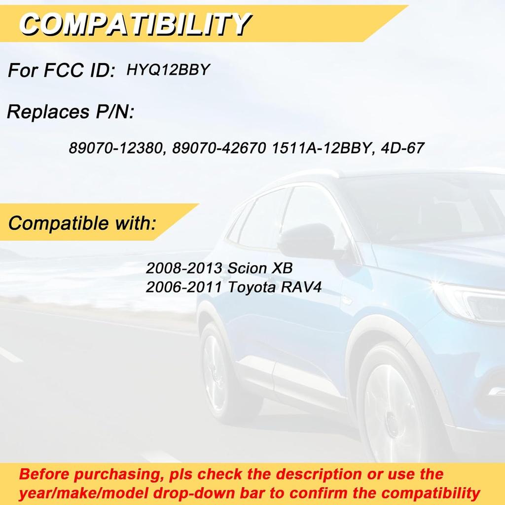 Key Fob Replacement For 2006-2011 Toyota RAV4/ 2008-2013 XB Car Keyless Entry Remote Control,HYQ12BBY 4D67 Chip,3 Buttons