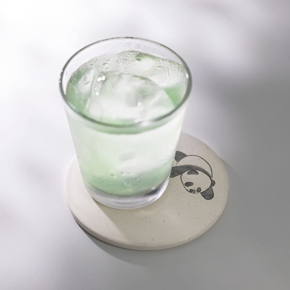 &NE Ceramic Diatomaceous Earth Coaster, Panda, Lazy, White, 1 Piece, 9.7cm Diameter X 0.6cm Thick, Absorbent Coaster, Made In Japan, Mino Ware,