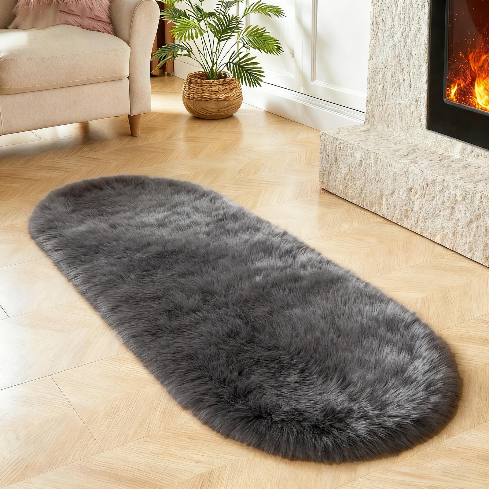 Овальный ковер из искусственной шерсти, ультрамягкий плюшевый ковер-шегги из имитации овчины для гостиной, детской спальни, напольный коврик, домашний декор 50x80cm 19.7x31in