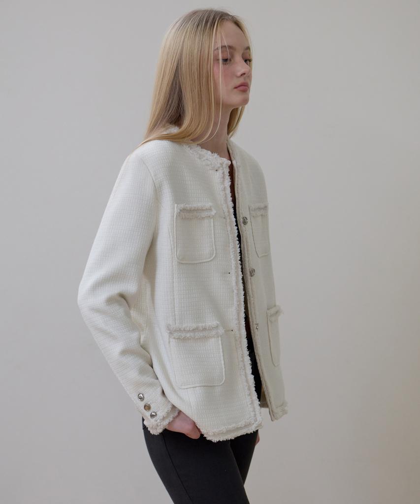 ROSEFRANTZ Fringe Pocket Tweed Jacket [Ivory]