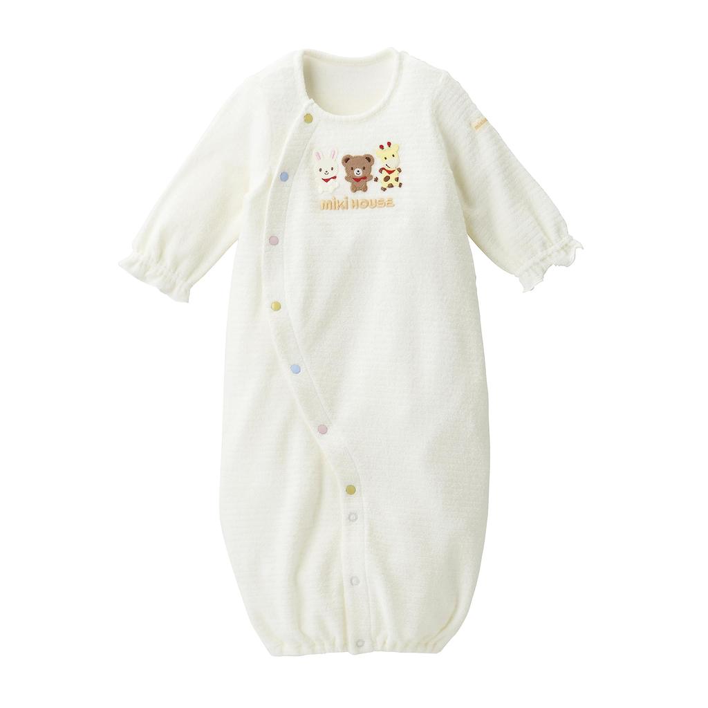 coverall animal made in for boys and birth baby white [Miki House] Two-way all-in-one romper, plain, design, non-twisted yarn, Japan, girls, newborns,