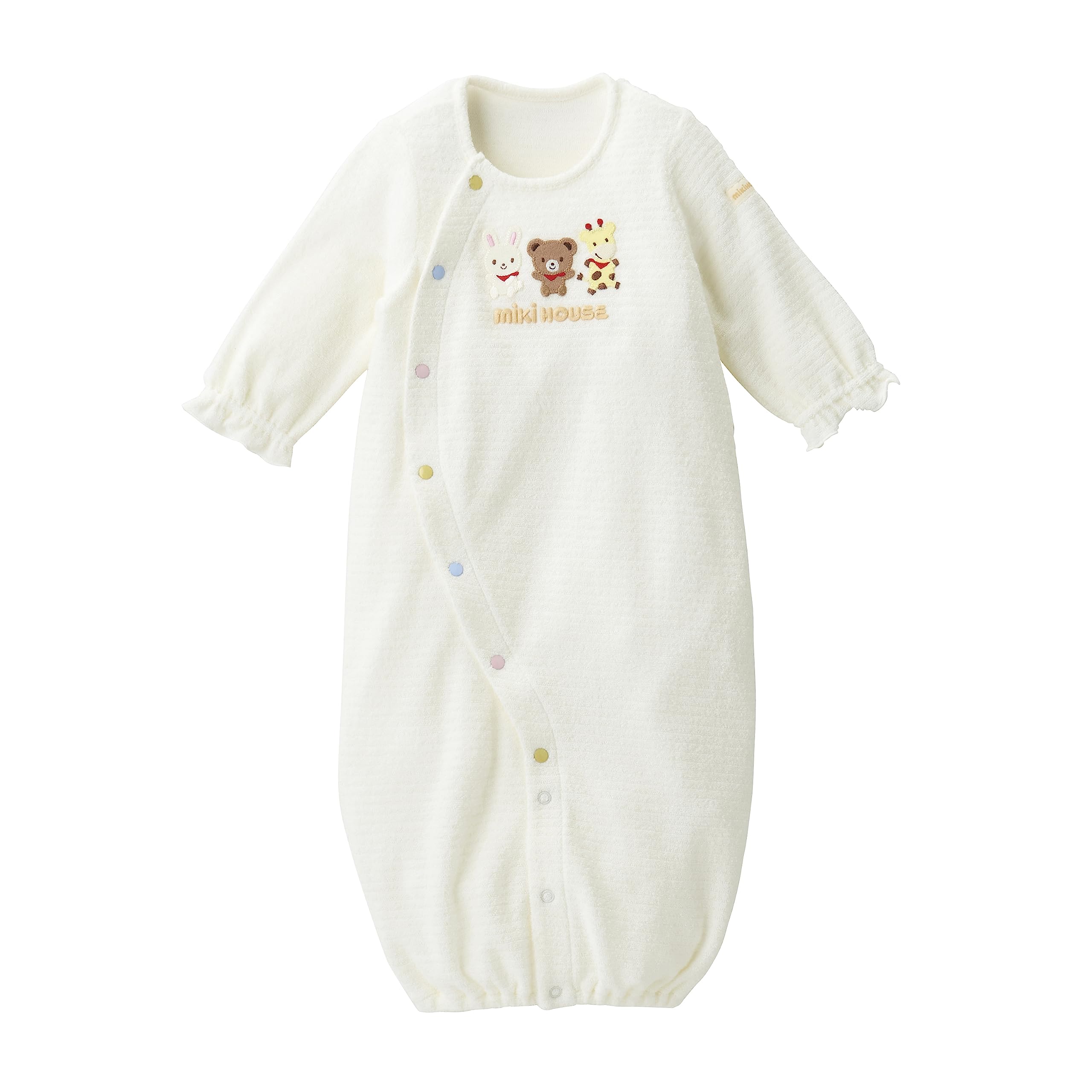 

coverall animal made in for boys and birth baby white [Miki House] Two-way all-in-one romper, plain, design, non-twisted yarn, Japan, girls, newborns, белый