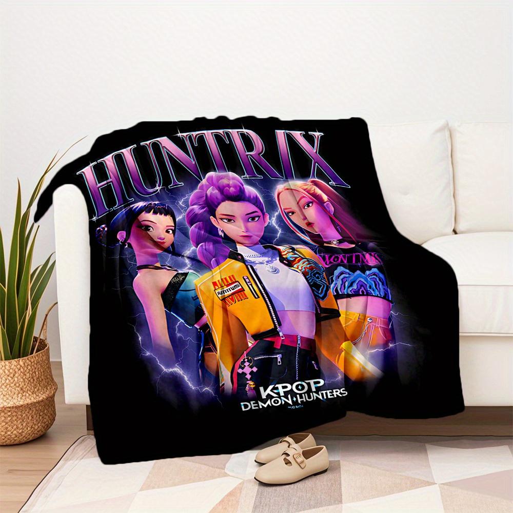 1Pc HUNTR/X KPOP Print Flannel Blanket, Comfortable for All Seasons, Home Decor, Warmth and Comfort, Perfect for Christmas Gifts821091