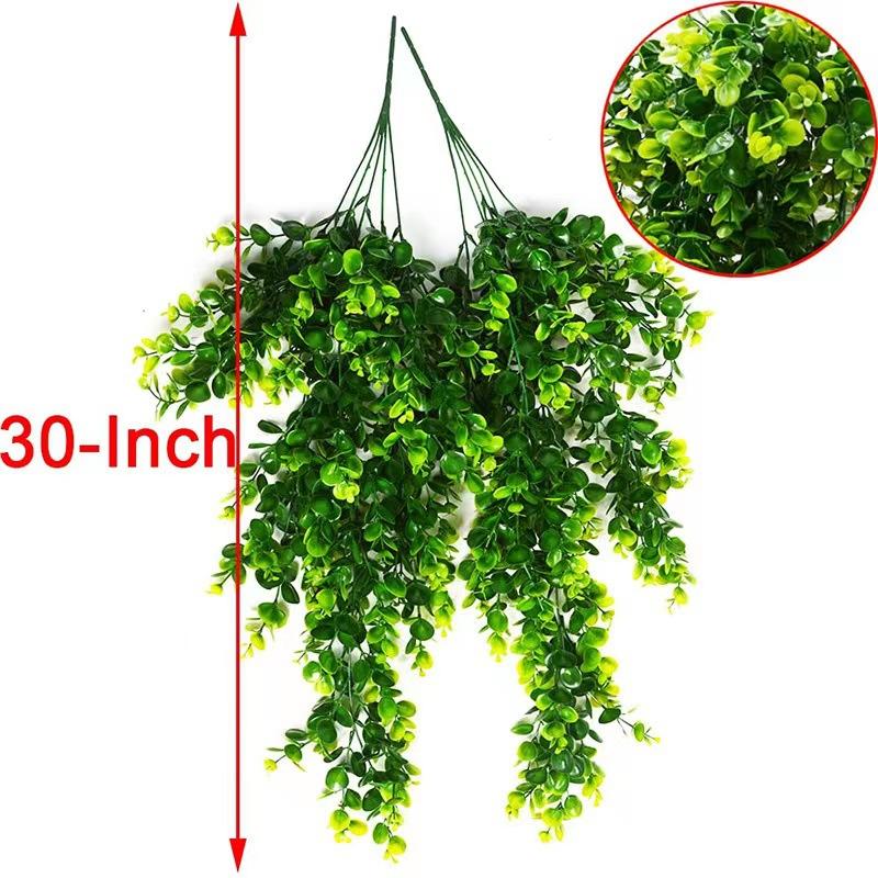 

2Pcs Artificial Hanging Plants Fake Hanging Plant Faux Eucalyptus Leaf Greenery Vine Outdoor UV Resistant Plastic Plants CHINA