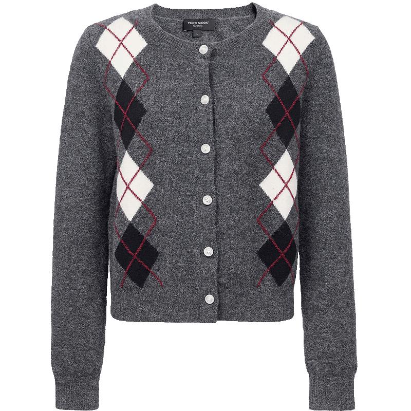 VEROMODA Women's Retro Rhombus Knit Long-Sleeve Cardigan