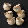 1 Pc Chinese Tradition Ru Kiln Tea Cup Hand Painted Leaves Pattern Ceramic Tea Bowl Household Teaware Handmade Teacup 50ml