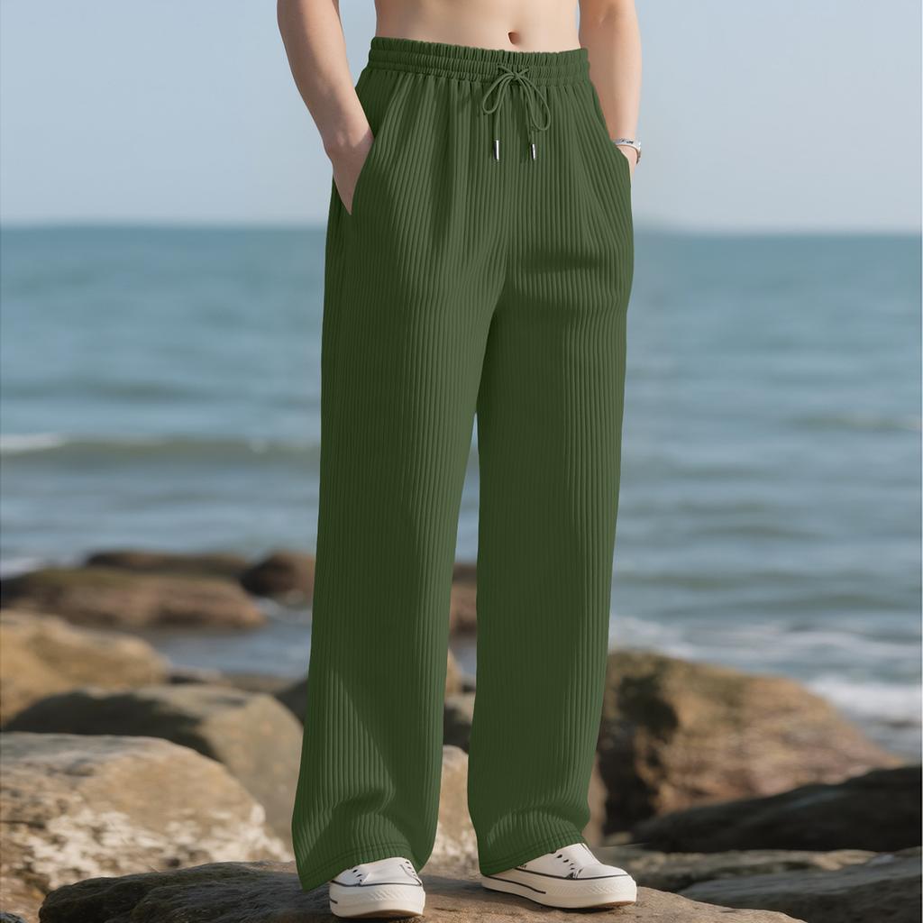 Men Textured Straight Leg Loose Pants Casual Relaxed Fit Workout Stretch Trousers Bottoms