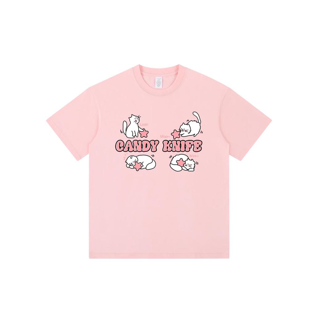 Unisex Chic Loose Fit Cat Graphic Short-Sleeve T-Shirt - Summer Style, Sweet and Versatile
