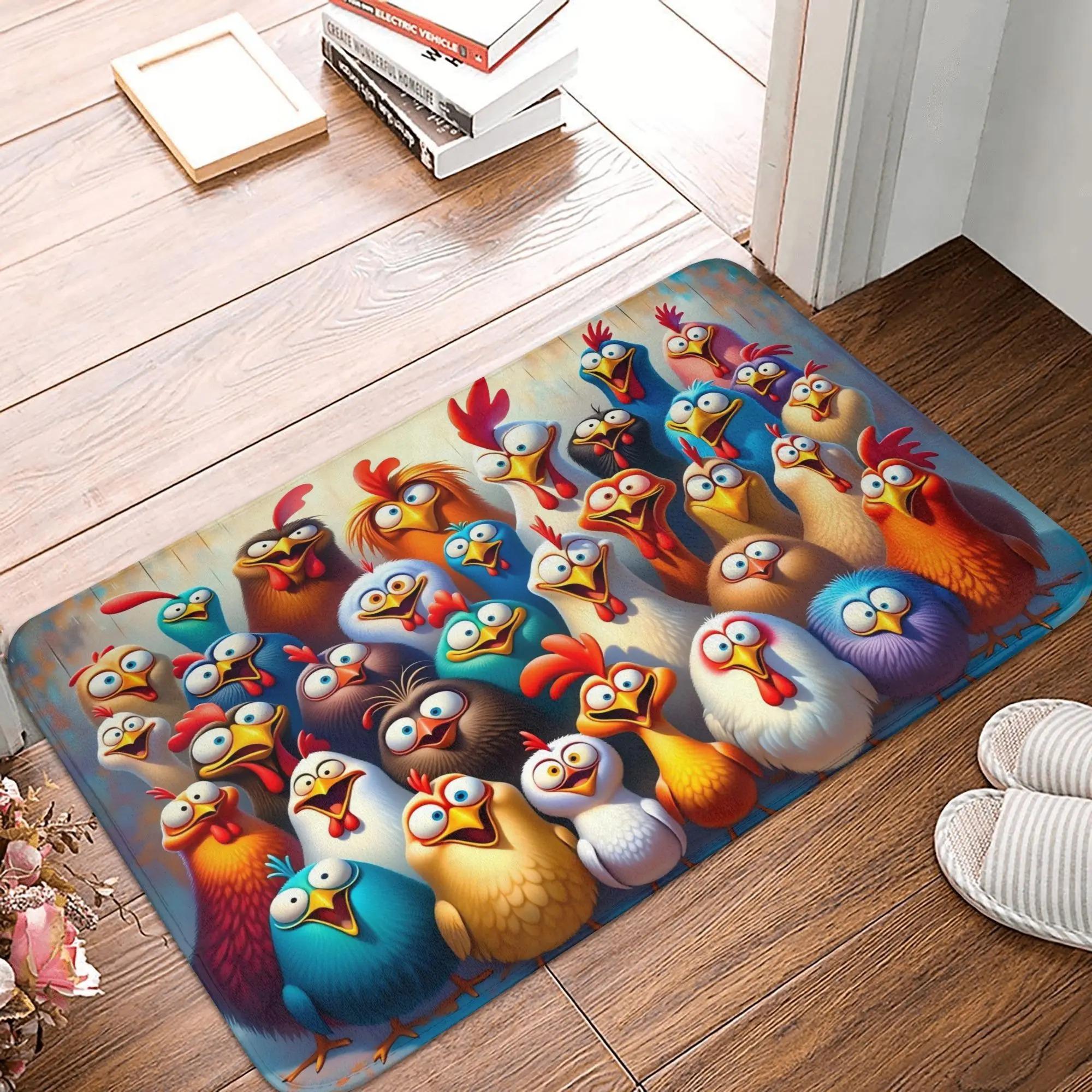 

3D Cartoon Chickens Doormat Non-Slip Entrance Mat Funny Animal Design Floor Rug for Home Indoor/Outdoor Adds Humor To Entryway 40x60cm