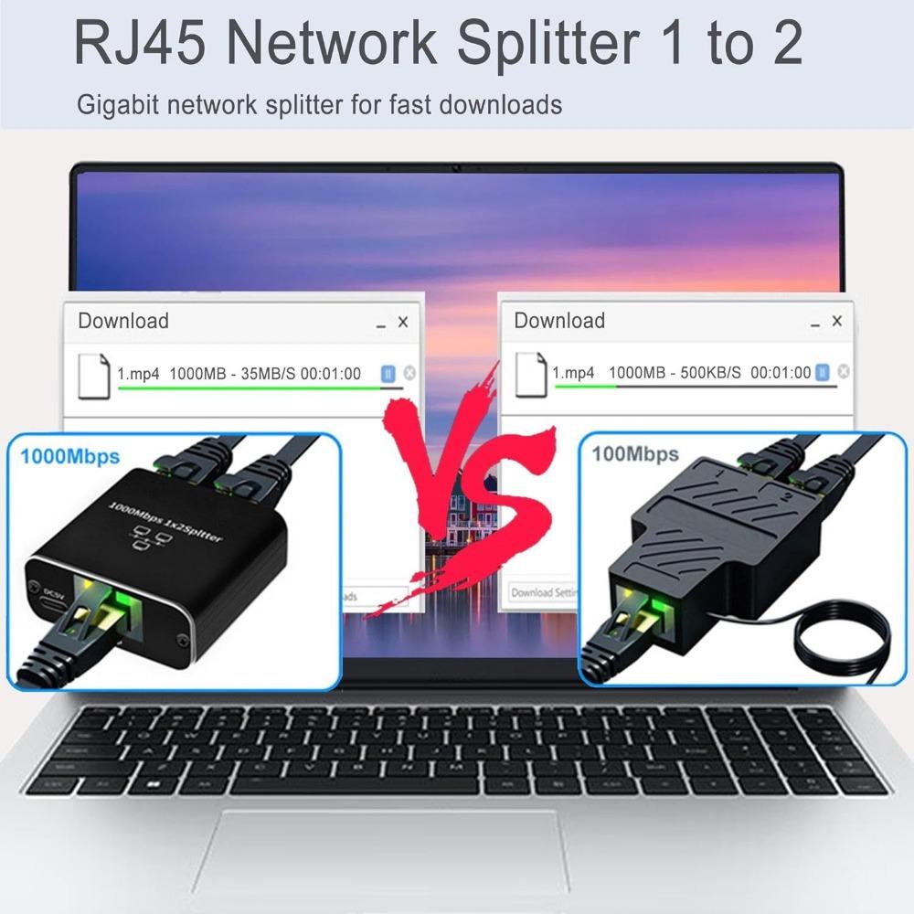 Gigabit RJ45 Splitter 1 To 2 Ethernet Cable Adapter 1000Mbps Network Switch for High Speed Internet