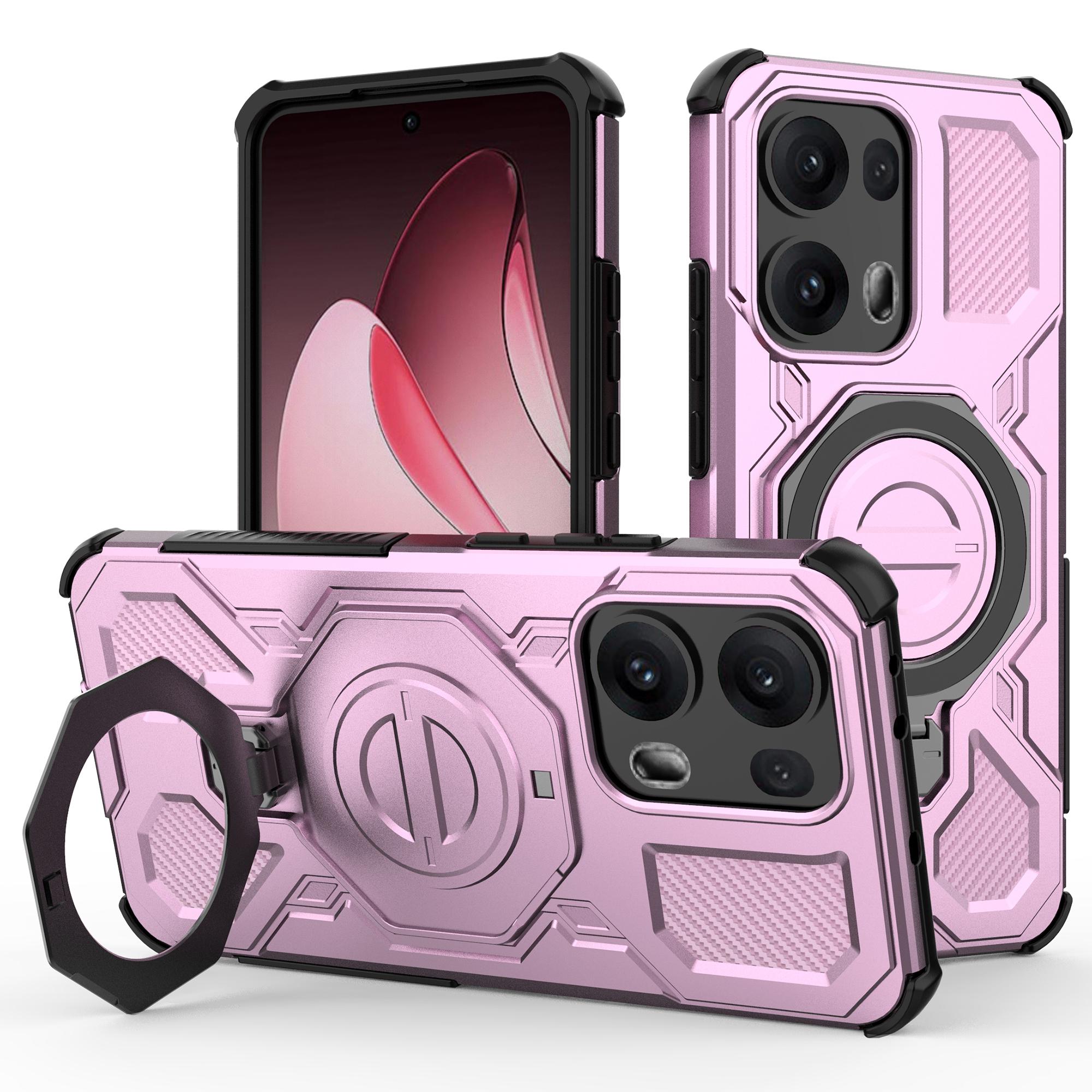 

For Oppo Reno13 Pro 5G Magnetic Case Rotating Metal Kickstand PC+TPU Phone Back Cover Pink