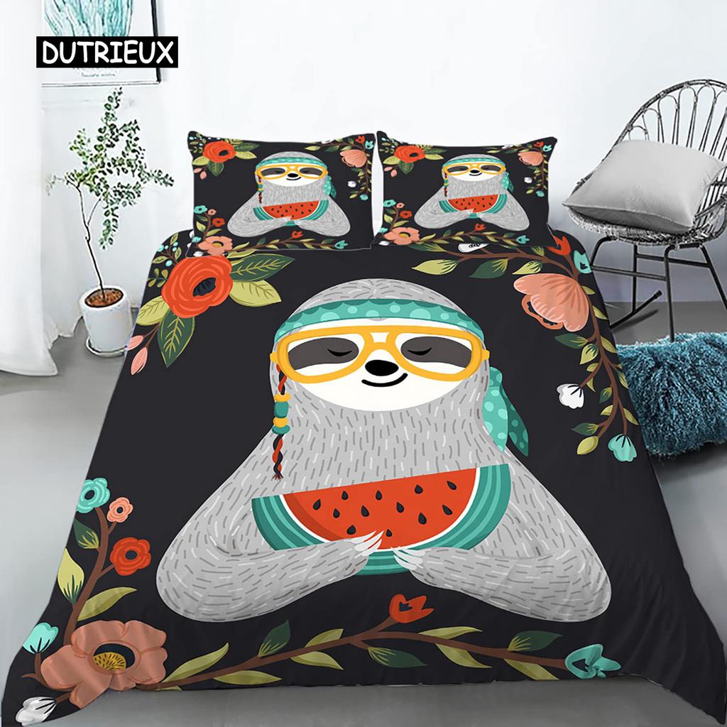 Zestaw Poszwy na Kołdrę Leniwiec Rozmiar Twin Kreskówkowy Leniwiec Poszwa na Kołdrę Zestaw Pościeli dla Dzieci Dziewcząt Chłopców Słodki Zwierzę Poliestrowa Poszwa na Kołdrę