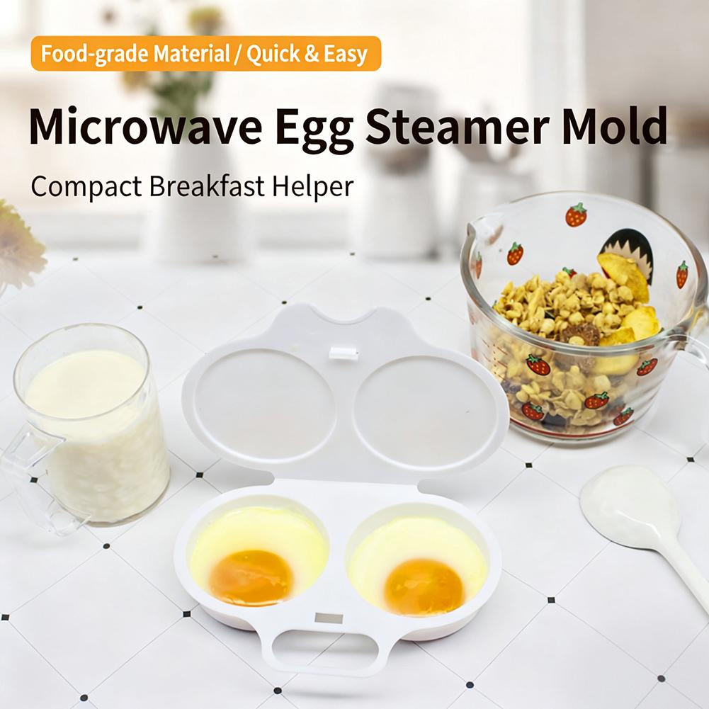 Kitchen Microwave Oven Round Shape Egg Steamer Cooking Mold Egg Poacher 2Cavity Nonstick Poached Egg Maker with Lid Kitchen Tool