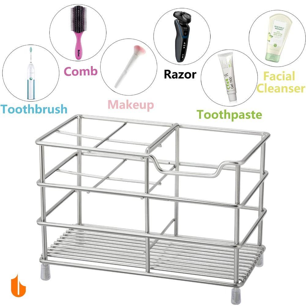 Stainless Steel Toothbrush Holder 5-Slot Layout Bathroom Organizer Countertop Storage