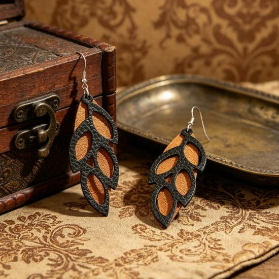 2026 European & American Retro Leather Hollow-Out Geometric Earrings for Women - Simple, Versatile, Creative Design.