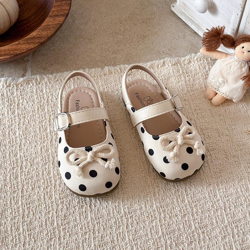 Fairy Style Polka Dot Ballet Sandals for Girls - Trendy Summer Bowknot Closed-Toe Shoes