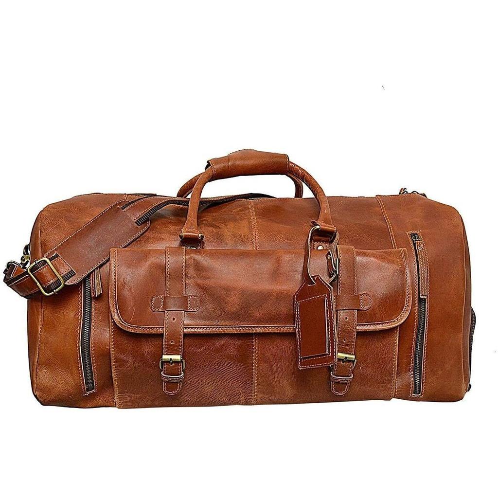 Large Leather Travel Bag Duffel Bag Gym Sports Flight Cabin Bag Leather Holdall Overnight Weekend Large Luggage Bag.  24"