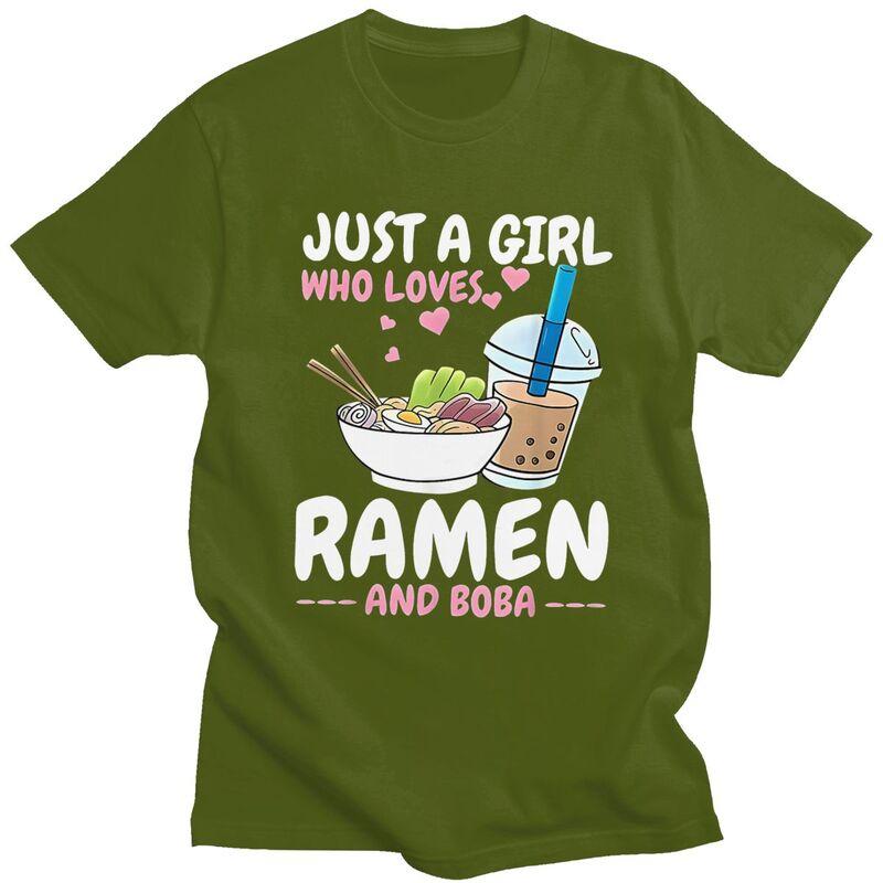 Custom Just A Girl Who Loves Ramen And Boba T Shirt for Men Tshirt Casual Tee Short Sleeve Tshirts Loose Fit