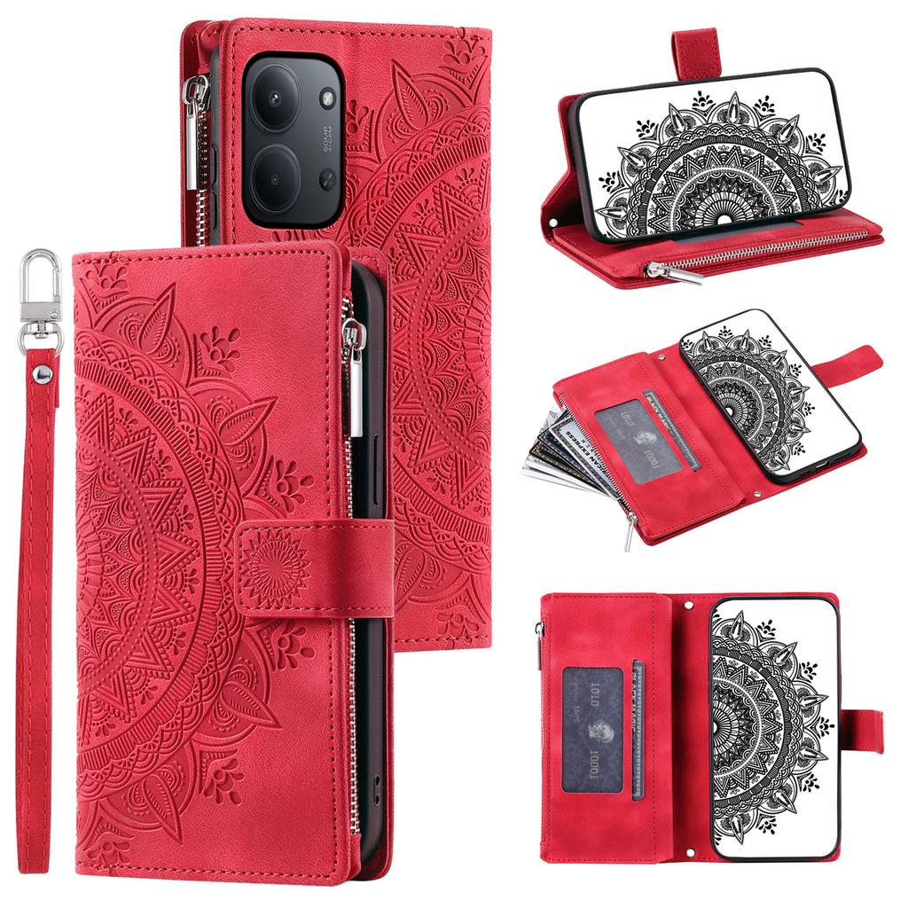 Pro Xiaomi Redmi 15C 5G (EU) (173 mm)/15C 4G (EU) (173 mm) Peněženkové pouzdro Mandala květinový vzor PU kůže Kryt na telefon s poutkem na zápěstí