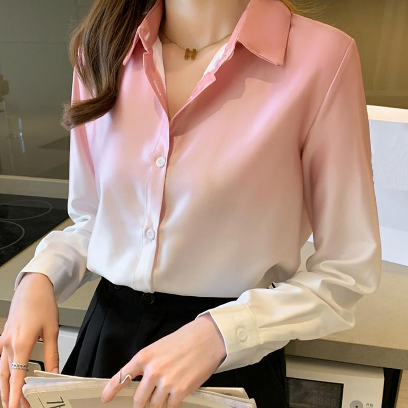 Mode Langarm Büro Dame Drehen Unten Kragen Chiffon Bluse Shirt Frauen Tops J603