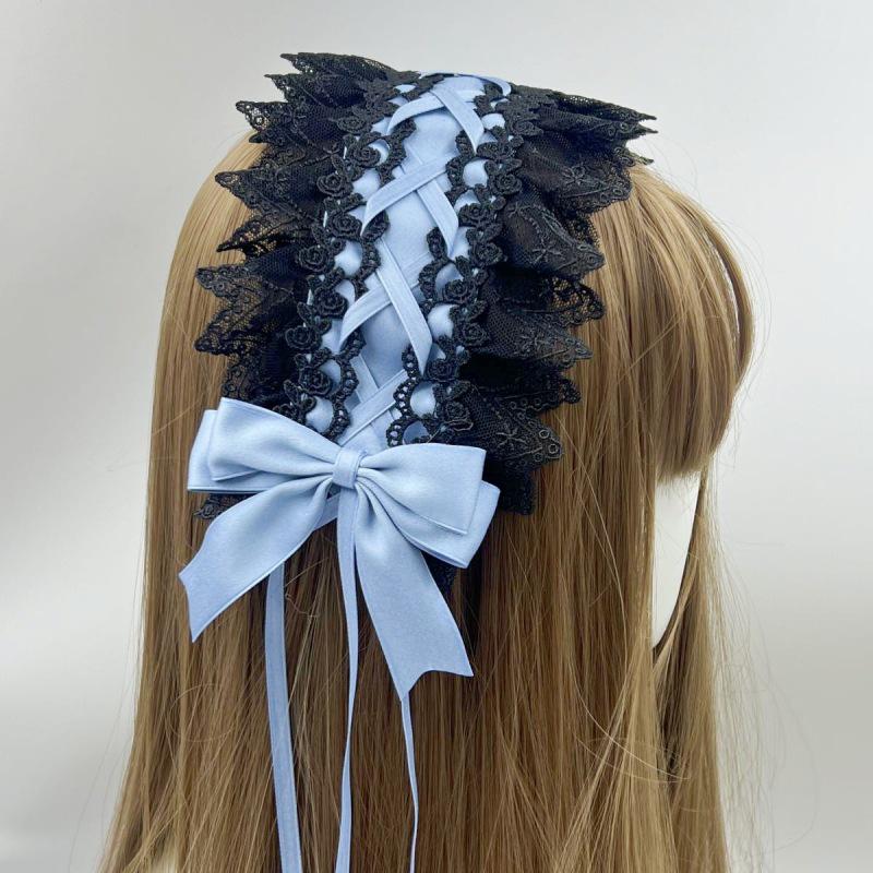 Gothic Lolita Spitzen Schleifen Stirnband - Schwarz Rot Dienstmädchen Haaraccessoire