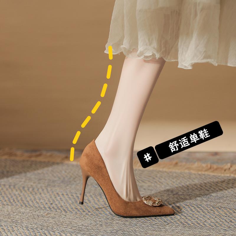 -B temperament thin heel pointed women's high heel single shoes elegant high velvet new versatile women's single shoes
