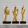 3PCS Gilded Face Sculpture Ornaments Resin Crafts Character Statuettes Living Room Office Bookcase Golden Body Ornaments Gifts