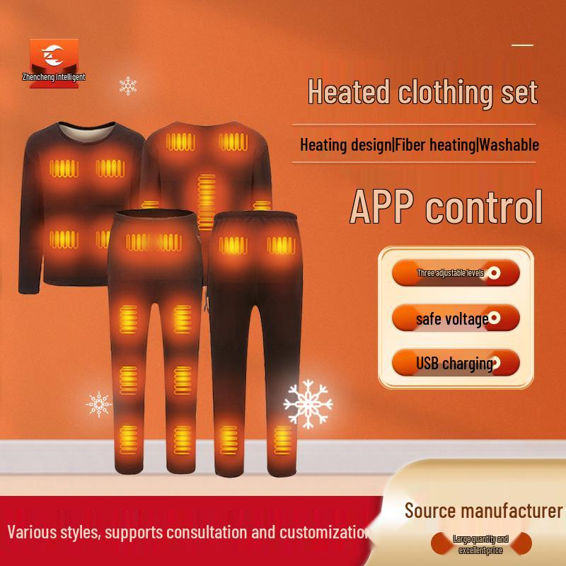 Bluetooth-Controlled Heated Thermal Underwear Set for Men and Women - USB Electric Heating with Velvet-Lined Warm Pants