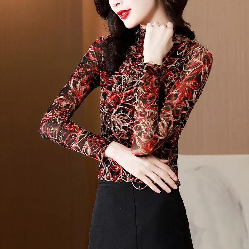 T-Shirt mit Rundhalsausschnitt und Dünnschnitt, schmal zulaufendes Oberteil mit Buchstabenmuster, Unterhemd für Damen, Frühlings- und Herbst-T-Shirt