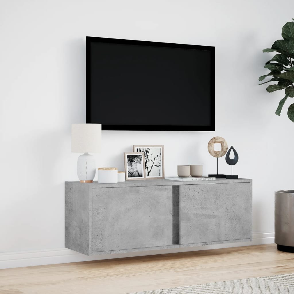 Vidaxl Ścienna Szafka Tv Z Led, Szarość Betonu, 100X31X35 Cm