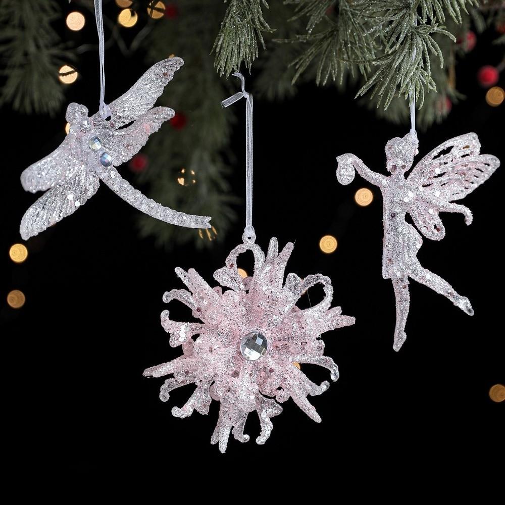 Plastic Christmas Tree Pendant Glitter Artificial Christmas Decoration  Office Decor