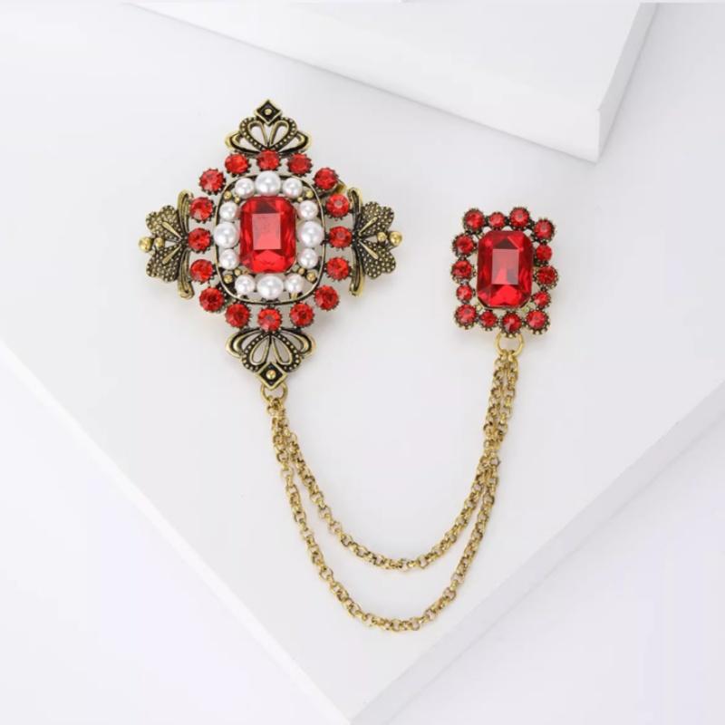 Vintage Elegant Square Metal Tassel Brooches Badges For Women Men Suit Coat Pin Jewelry Accessories Gift