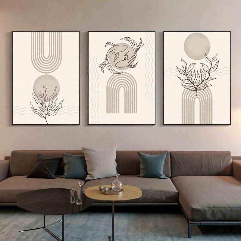 Bohemian Canvas Poster Vintage Minimalist Line Leaf Wall Art Geometric Prints For Modern Living Room Home Decor Unframed