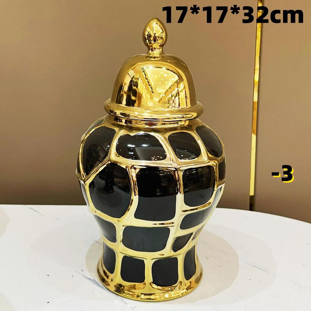 Schwarzes Karomuster Keramik Schachmatt Glas Vorratsglas Blumenvase Versiegelter Vorratsbehälter Ingwerglas Chinesisches Porzellan Handwerkskunst Heimdekoration