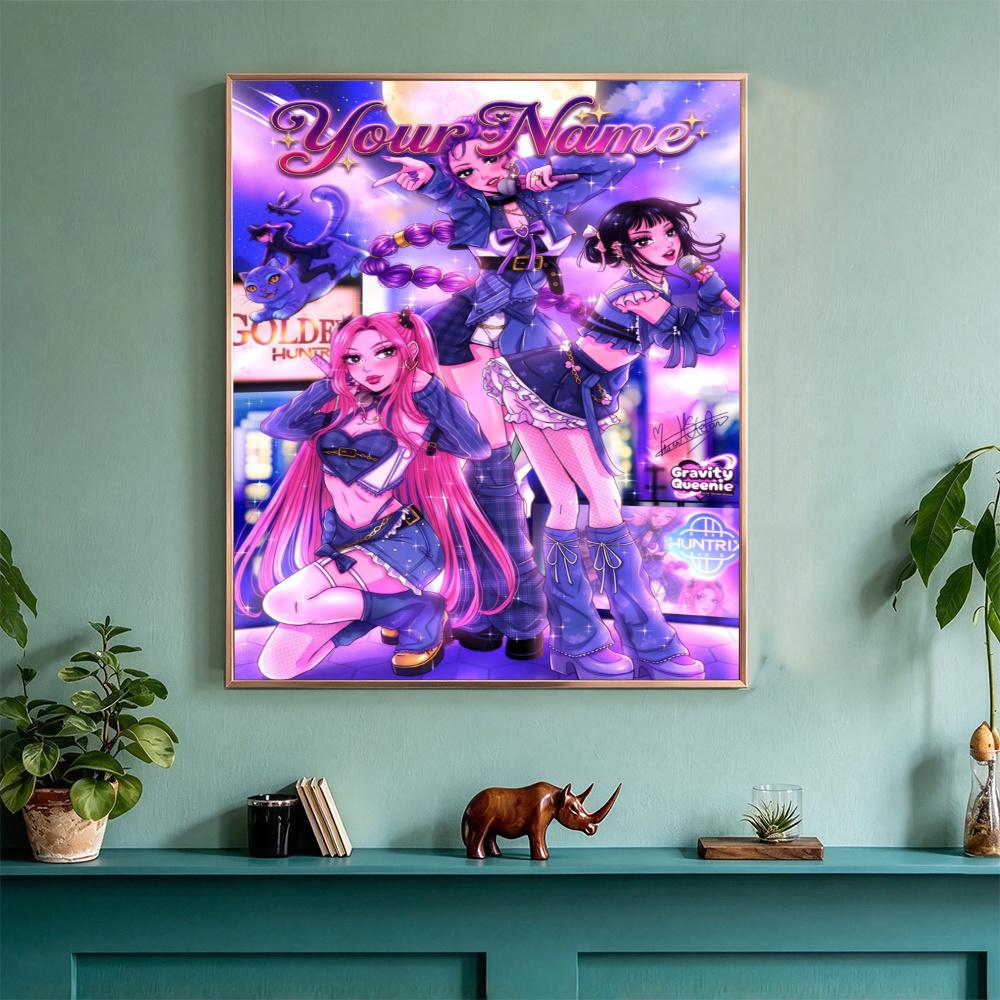 Kpop Demon Hunters Customize Your Name Diamond Painting Round Diamond Rhinestones Mosaic Diamond Embroidery Wall Paintings Rhinestones Gift Frameless