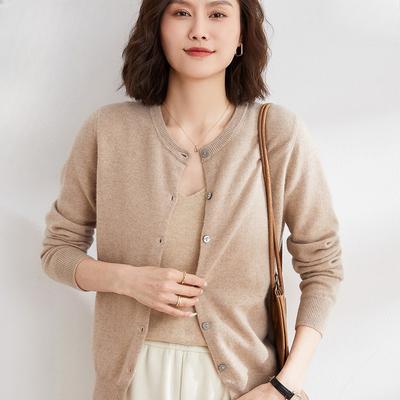 Korean Spring Autumn Cardigan Solid Round Neck Single Breasted Knit Sweater Camel Base Layer Coat