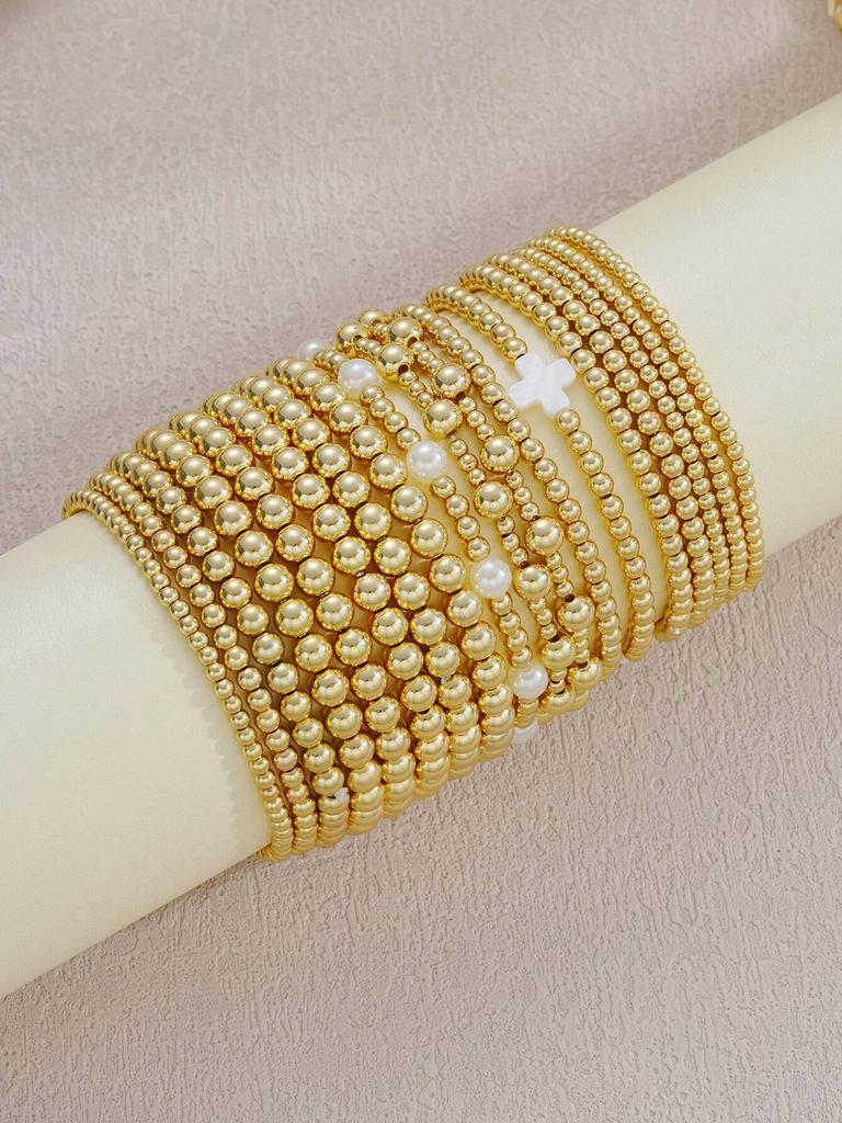 31/18/16/15/7pcs Simple Beaded Pearl Cross Bracelet Set For Women Vacation Dating Birthday Daily Wear Party Jewelry Accessory