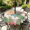 Outdoor Round Tablecloth With Umbrella Hole Waterproof Oil Resistant Floral Leaf Patio Garden Deck