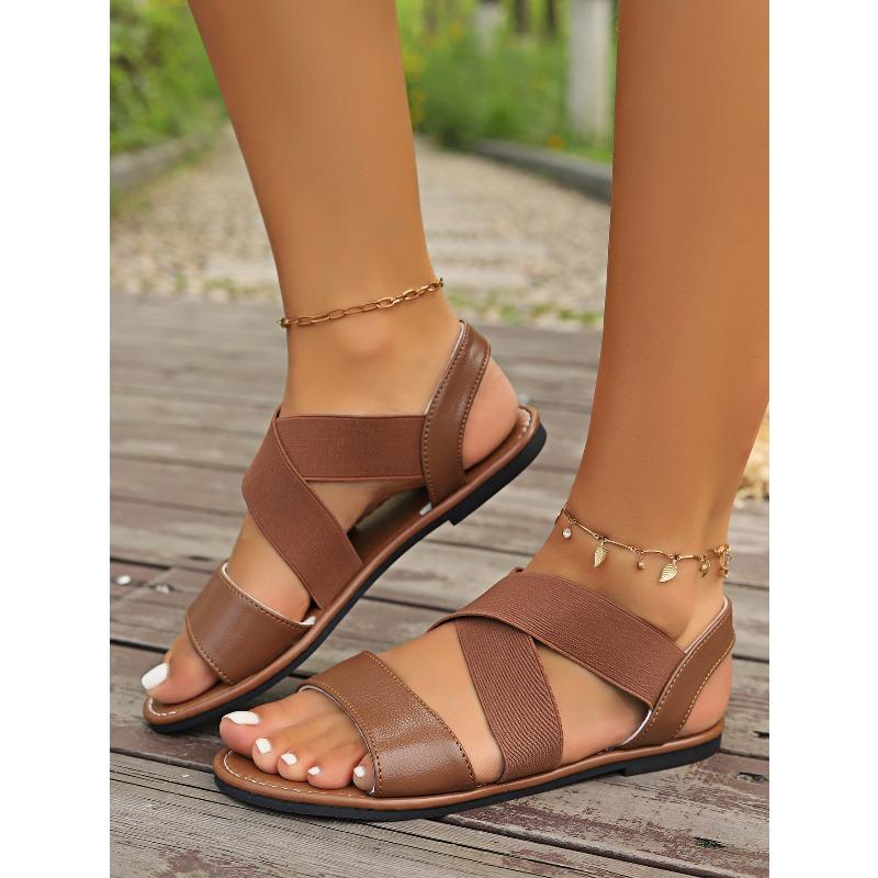 New Summer Women's Cross Elastic Flat Soled Beach Sandals for Outdoor Wear