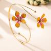 Adjustable Open Cuff Bracelets Enamel Drop Flower Floral Bangle Vintage Armlet