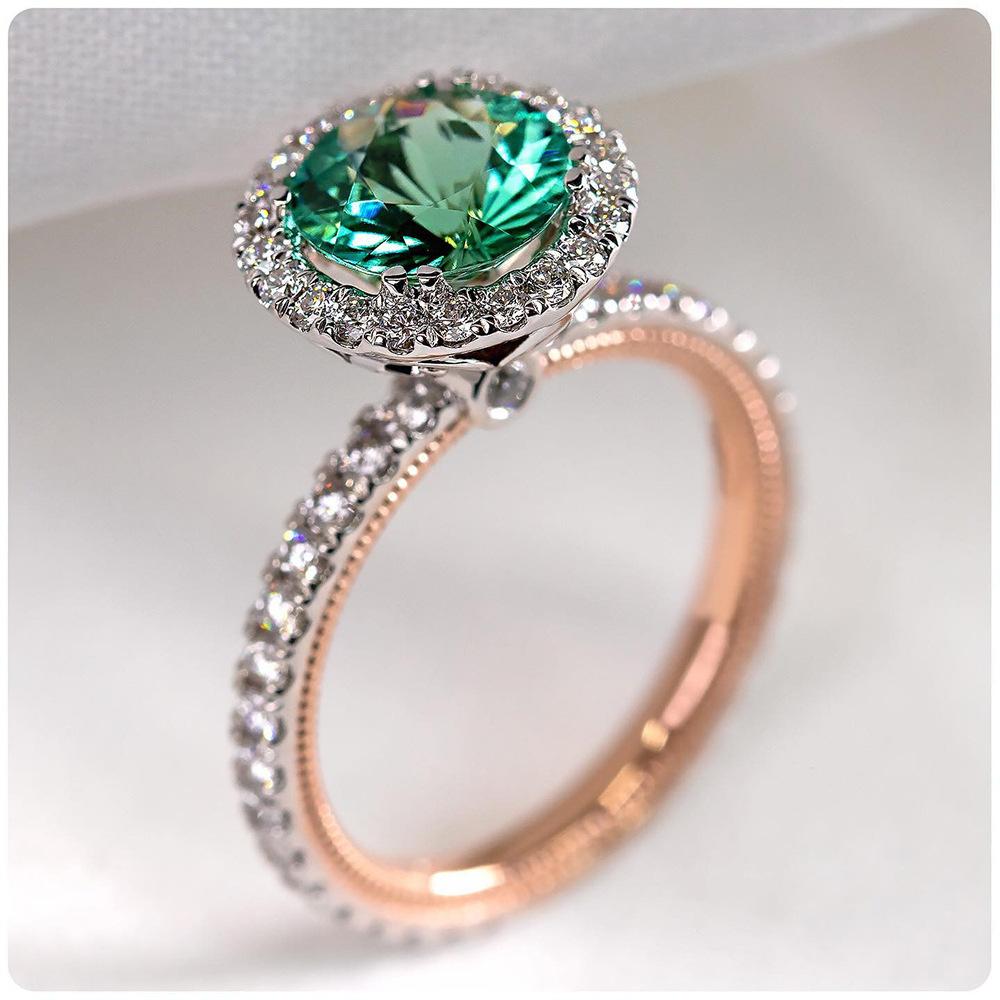 Fashion Versatile Zircon Ladies Ring, Copper Silver Plated Micro Emerald Ring