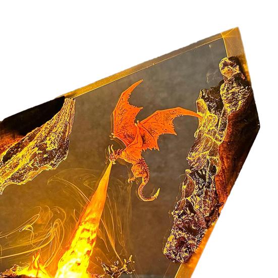 Epoxy Resin Dragon Lamp Handmade Flame Dragon Night Light for Bedside Living Room Collectible Gifts for Son Husband Boyfriend Fantasy Enthusiasts