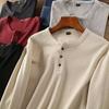 Slim Fit Men's Basic Tee Casual T-shirts Waffle Long Sleeve Shirts Thermal Solid Half Button Breathable Cotton Shirts