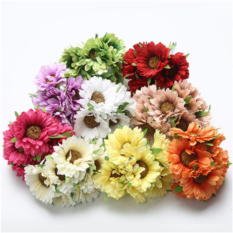 Lush 6pcs Artificial Gerbera Daisy Fake Silk Flower For Beautiful Diy Bridal Bouquets