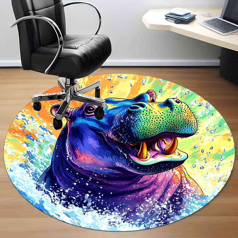1pc Hippo Print Chair Carpet for Office, Non-slip, Soft and Durable Leisure Rug, Perfect for Office, Living Room yy251103102