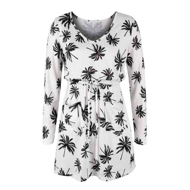 

Женское платье миди с цветочным принтом. Женское праздничное повседневное свободное платье с круглым вырезом и длинными рукавами. 2XL белый