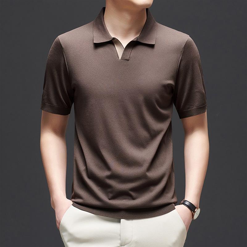 New Summer Light Luxury Men's Clothing Breathable and Skin-friendly Yilite Men's Knitted Short-sleeved T-shirt Solid Color Half-sleeved Men